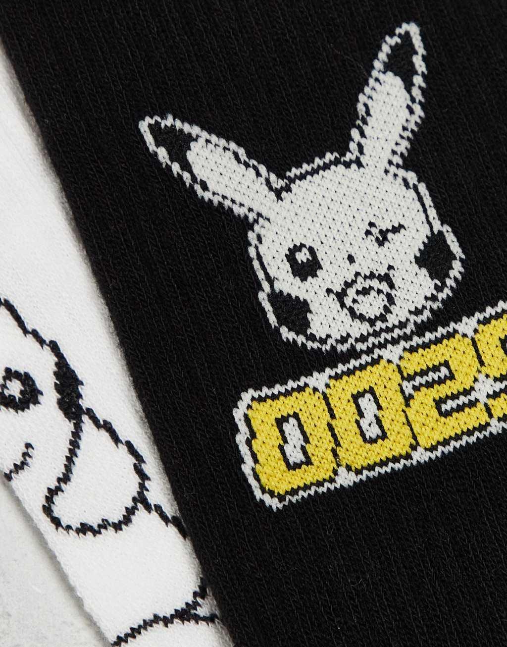 ASOS DESIGN 2 pack Pokémon socks with Pikachu character in black and white Product Image