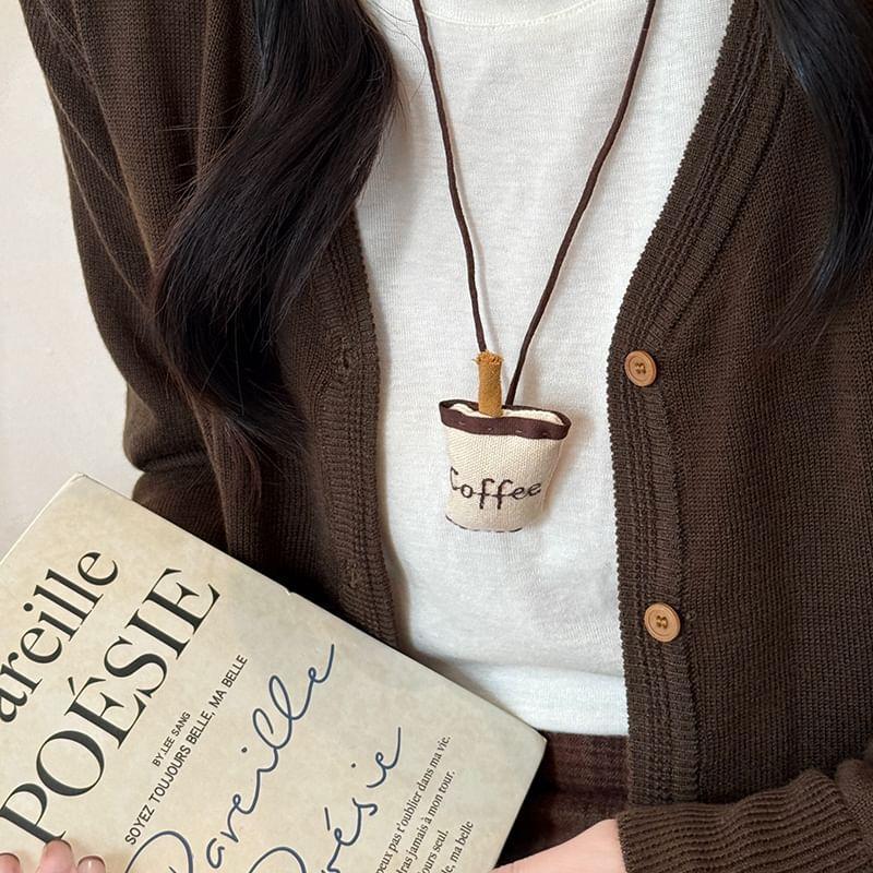 Coffee Fabric Pendant Cord Necklace (Various Designs) Product Image