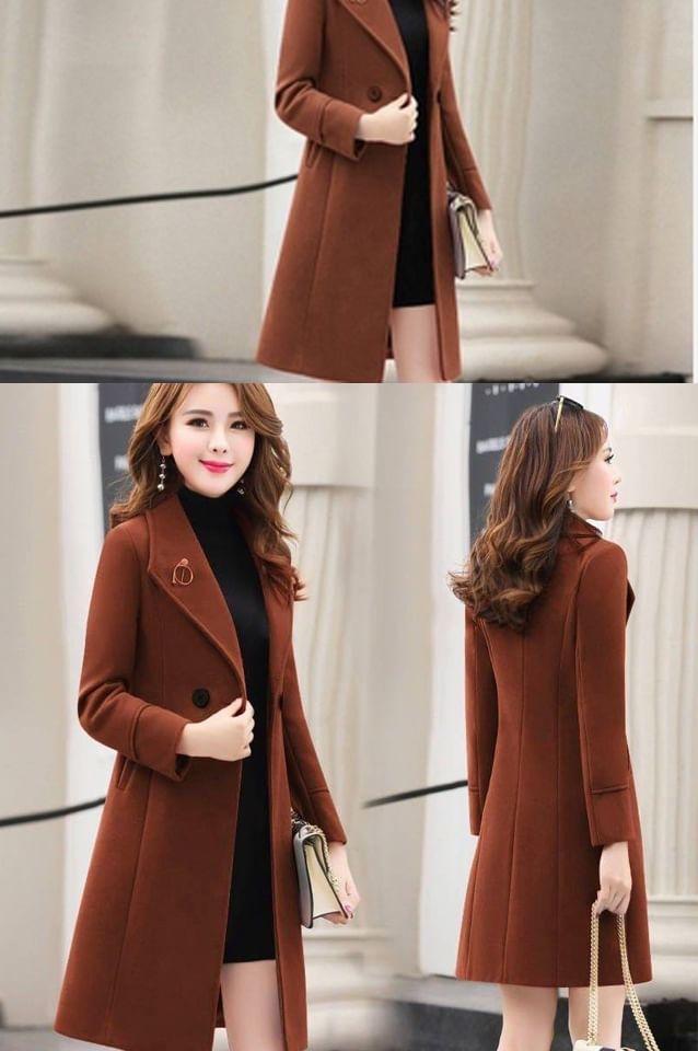 Collared Plain Double Breasted Coat product image