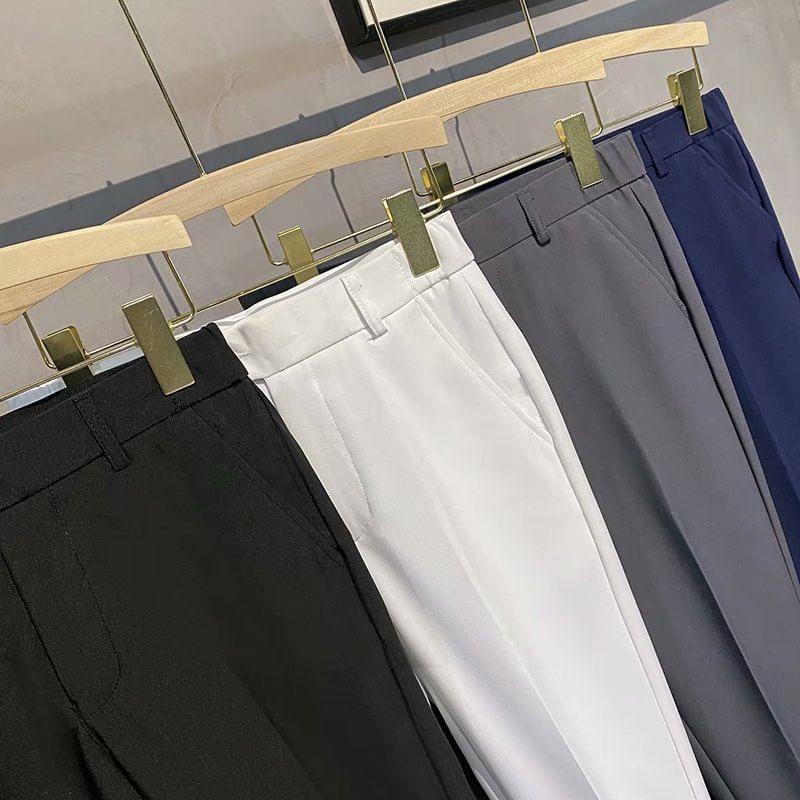 Mid Rise Plain Cropped Tapered Dress Pants Product Image