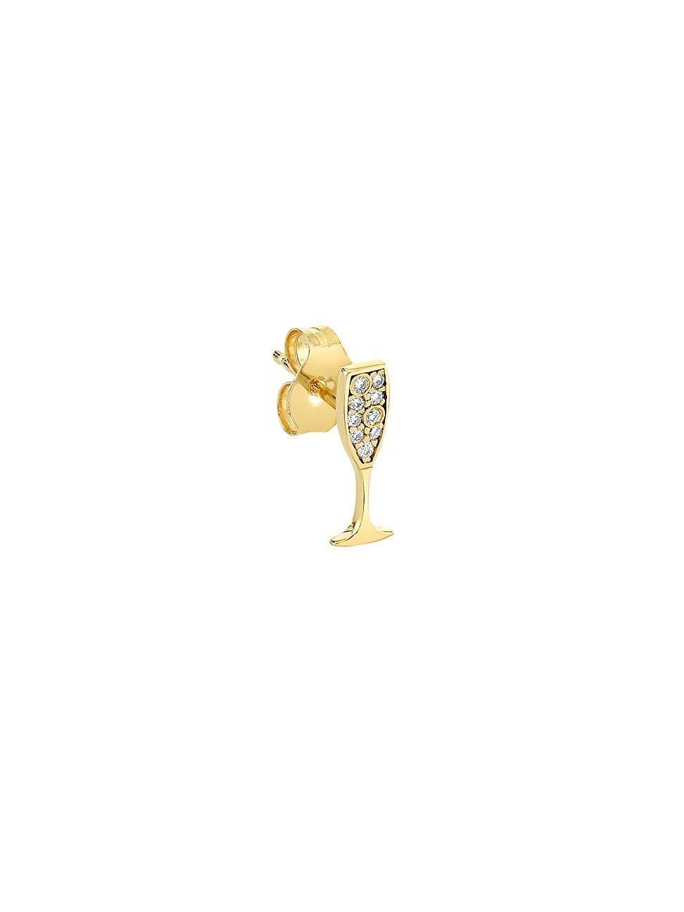 Womens 14K Yellow Gold & 0.07 TCW Diamond Champagne Glass Stud Earring Product Image