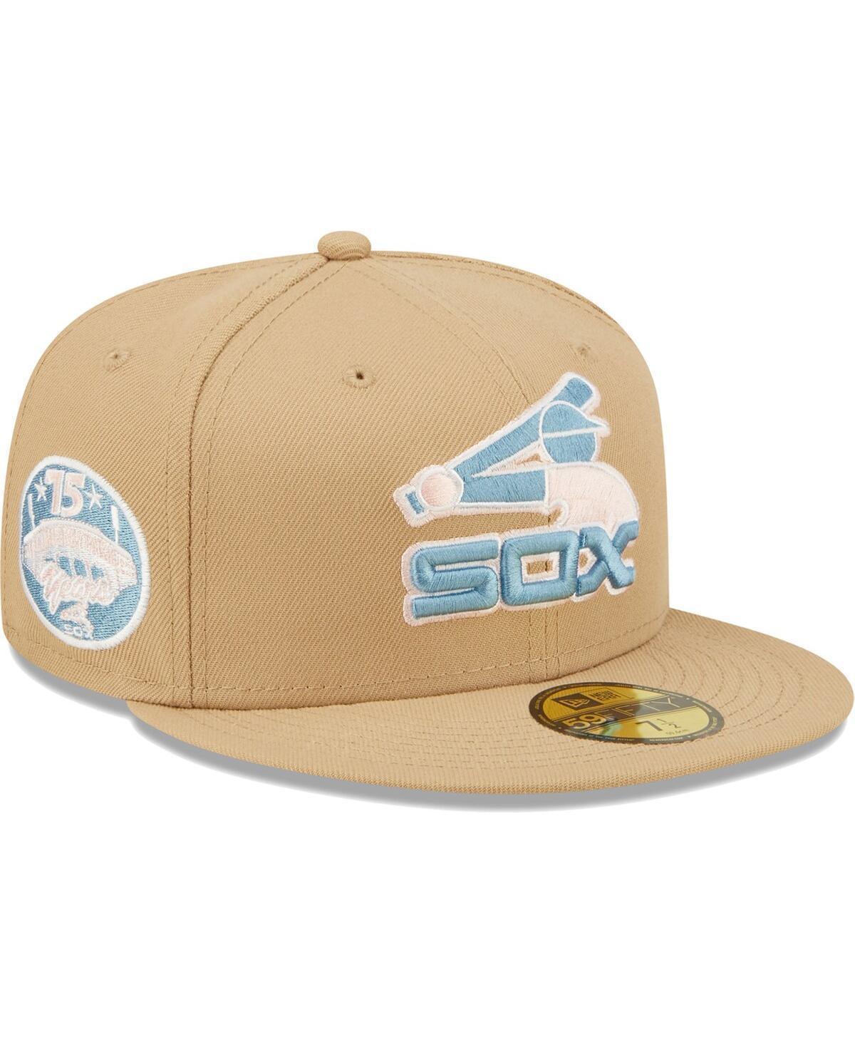 Mens New Era Tan Chicago White Sox 75th Anniversary of Comiskey Park Sky Blue Undervisor 59FIFTY Fitted Hat Product Image