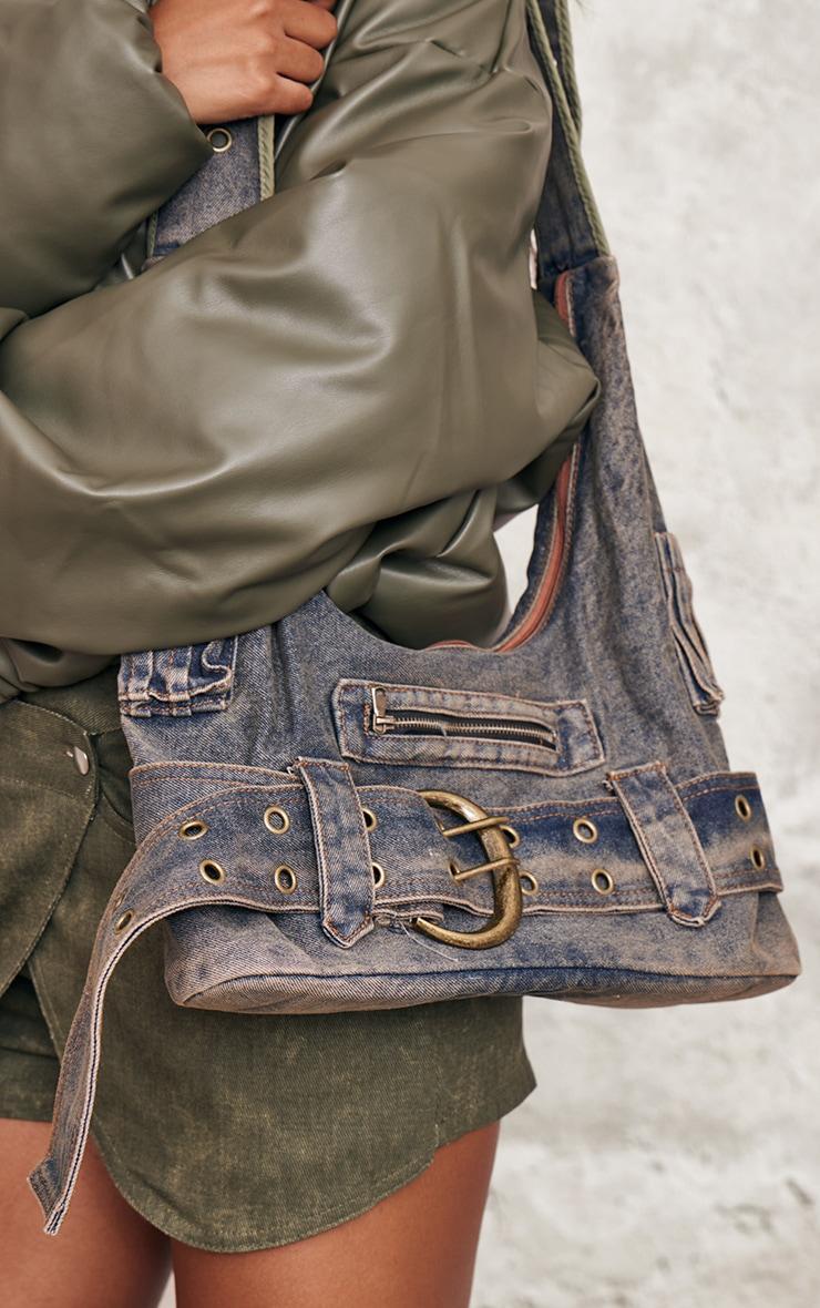 Blue Washed Denim Buckle Detail Tote Bag Product Image