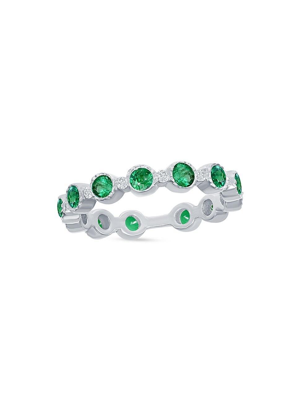 Womens 14K White Gold, Emerald & 0.12 TCW Diamond Ring Product Image