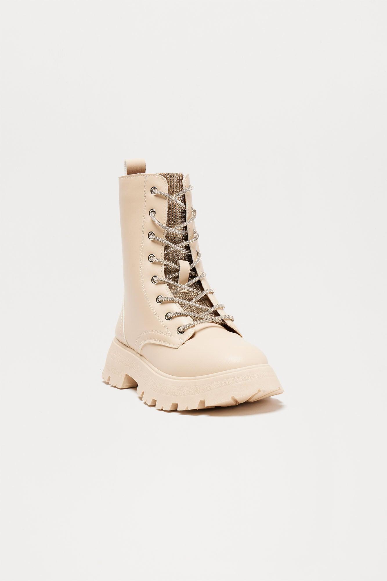 Lanter Rhinestone Combat Boots - Cream Product Image