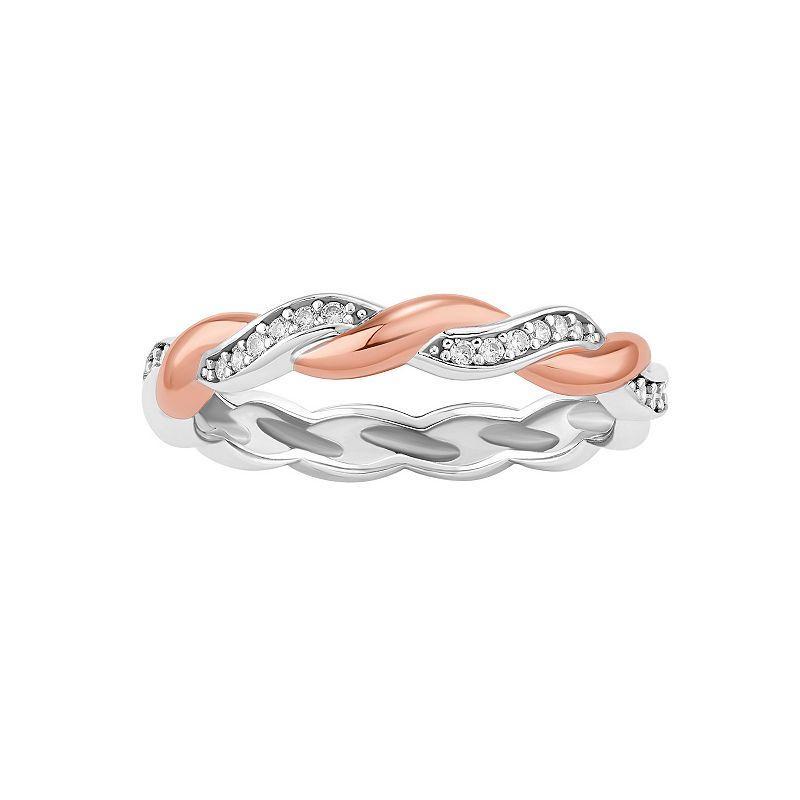 PRIMROSE Two Tone Sterling Silver Cubic Zirconia Twisted Band Ring, Womens Two Tone Pink Clear Product Image