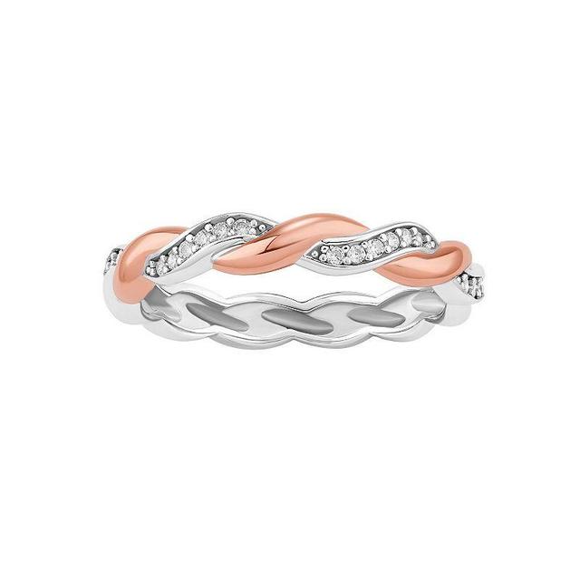 PRIMROSE Two Tone Sterling Silver Cubic Zirconia Twisted Band Ring, Womens Pink Product Image