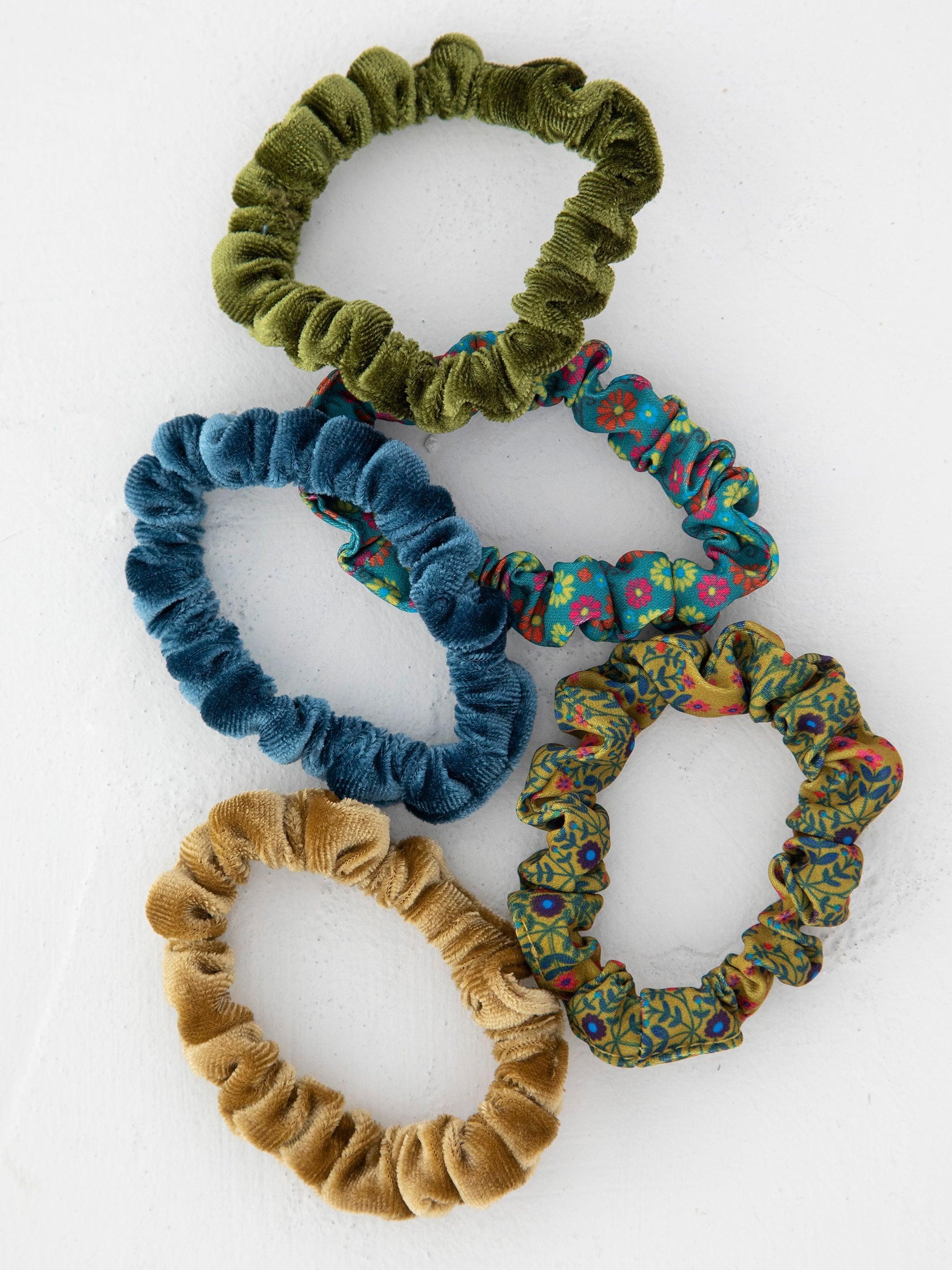 Print and Velvet Scrunchies, Set of 5 - Sage Product Image