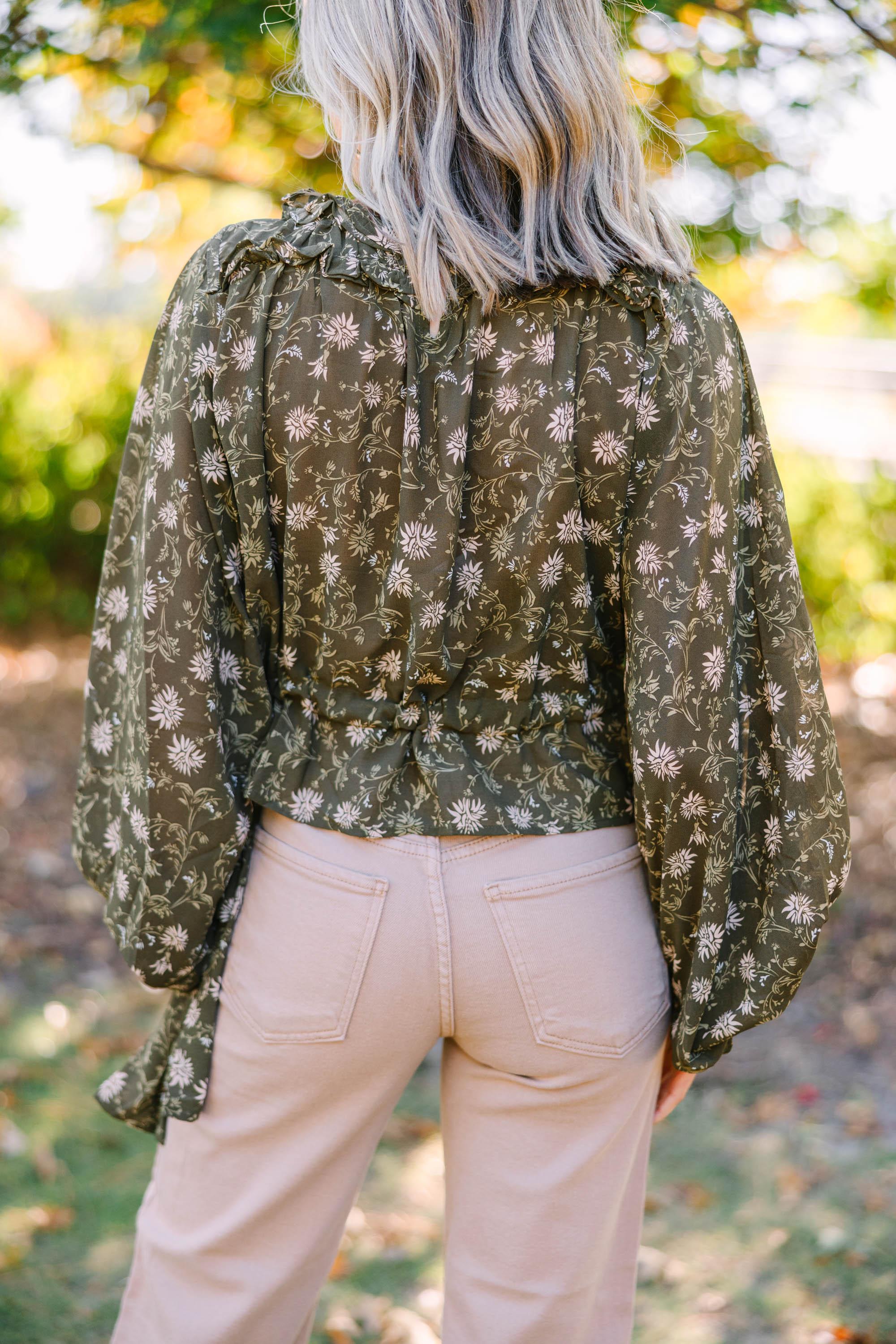 Tell Your Story Olive Green Floral Blouse Female Product Image