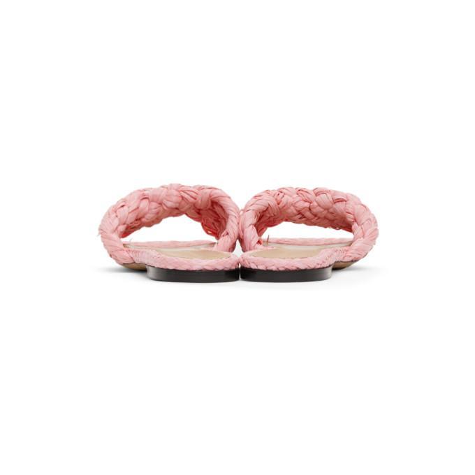 BOTTEGA VENETA Flat Sandals With Woven Raffia Band In Pink Product Image