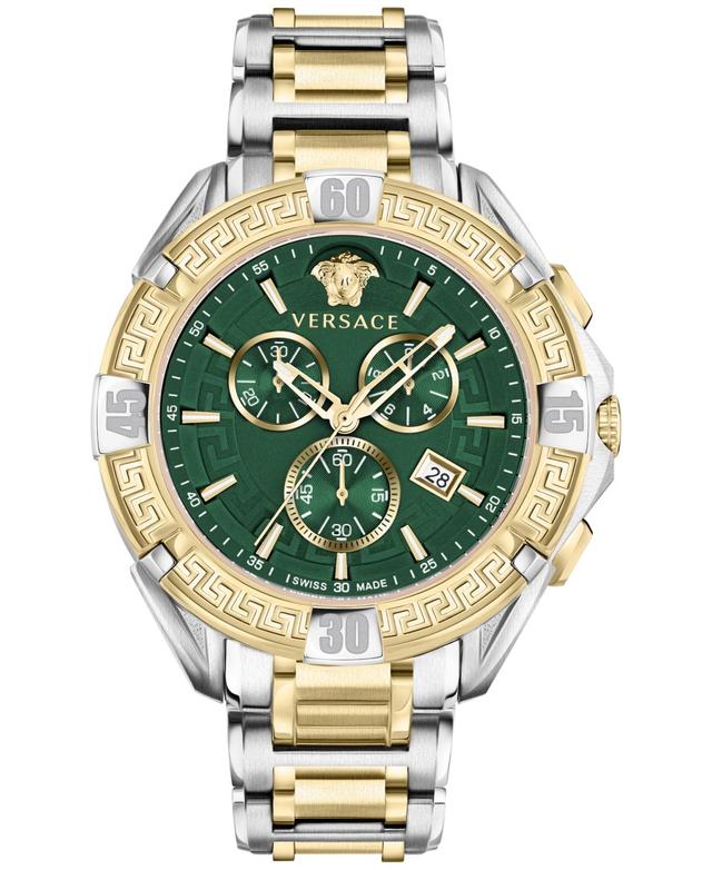 Versace Mens Swiss Chronograph V-Greca Two-Tone Stainless Steel Bracelet Watch 46mm - Two Tone Product Image