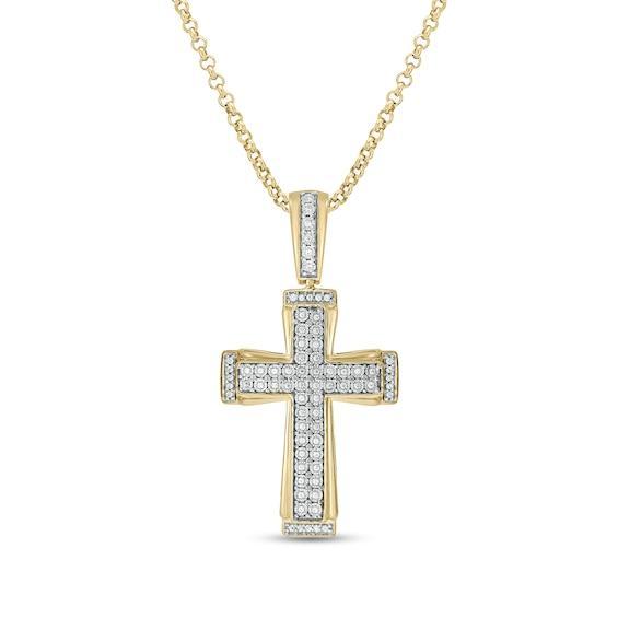 Men's 1/5 CT. T.w. Diamond Double-Row Three-Dimensional Cross Pendant in Sterling Silver with 14K Gold Plate Product Image