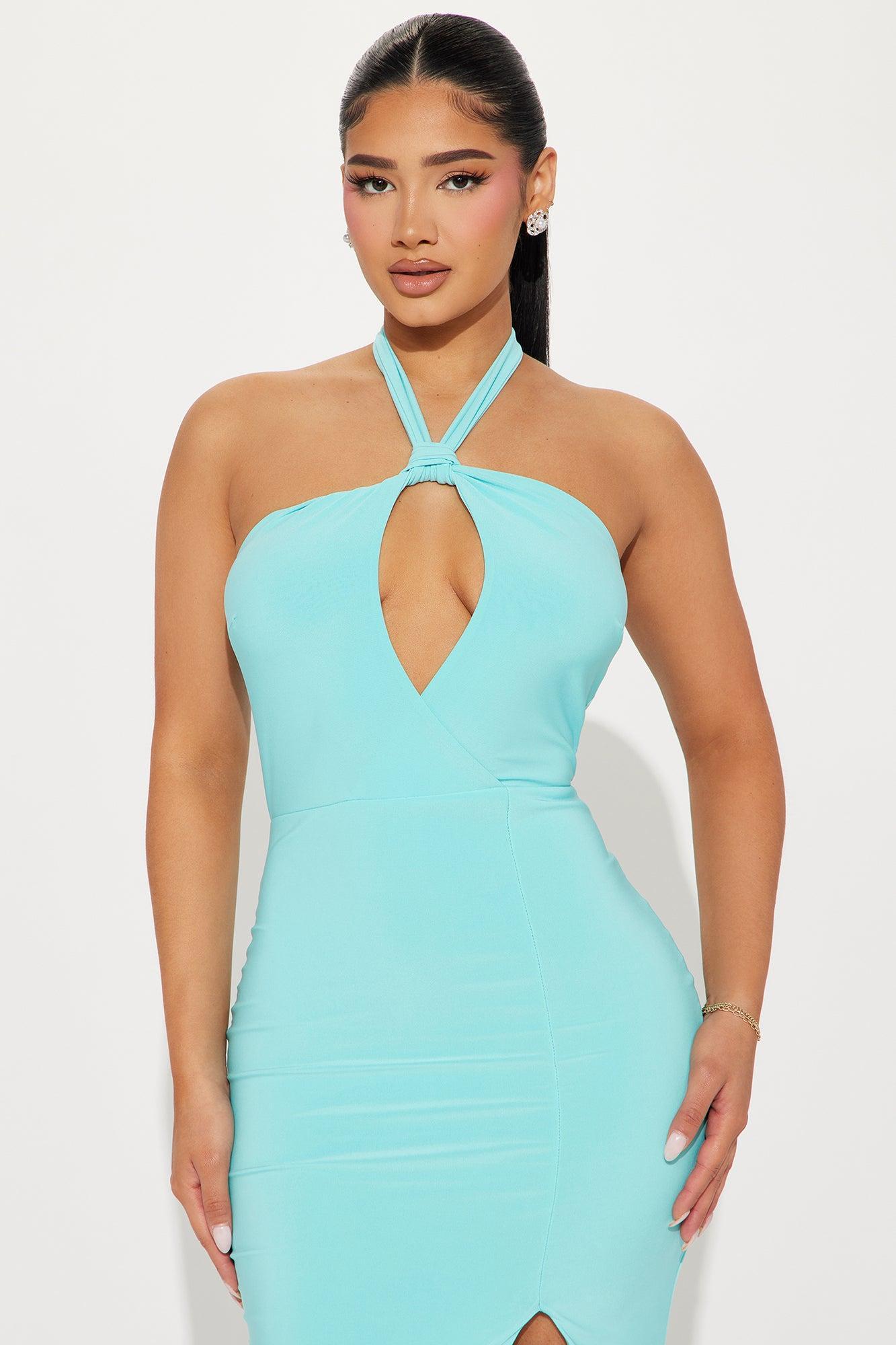 Bonbon Halter Maxi Dress - Teal Product Image