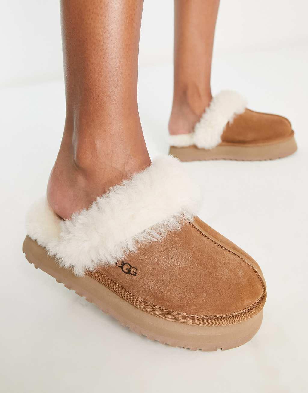 UGG Disquette Suede Fur Platform Slippers Product Image