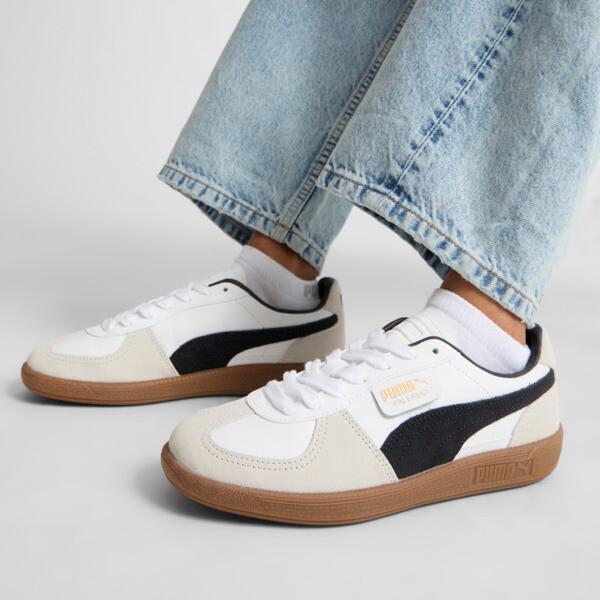 PUMA Palermo Leather Women's Sneakers in White/Vapor Grey/Gum Product Image