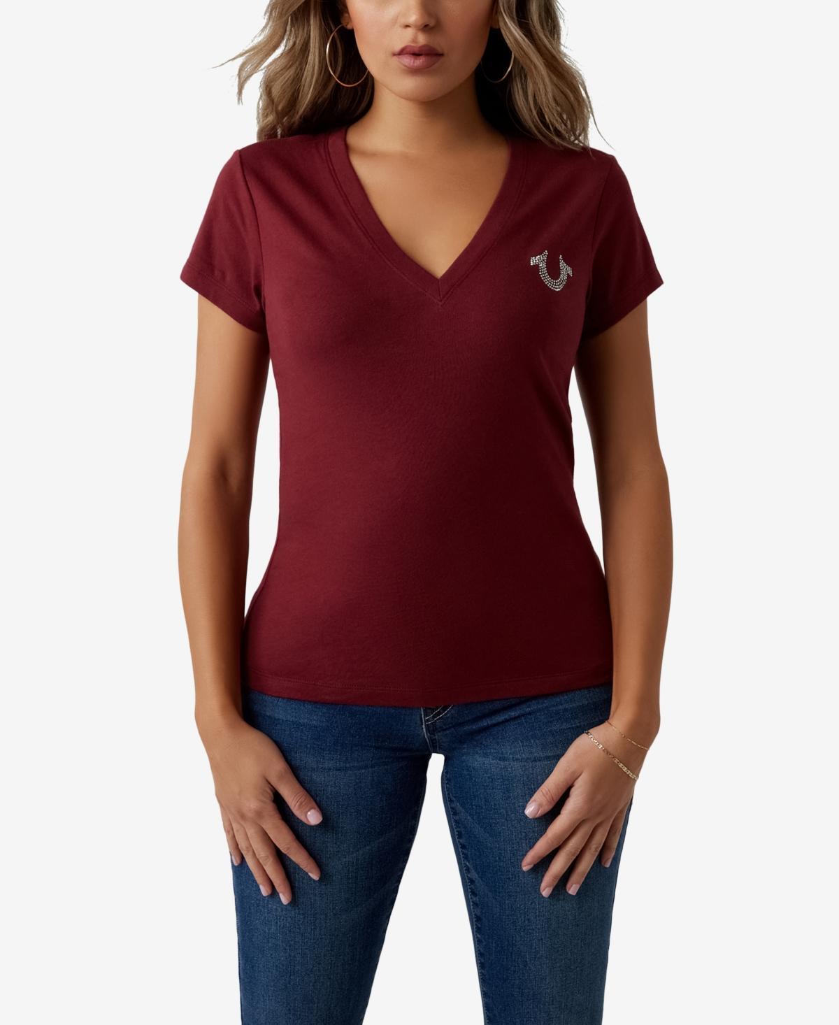 True Religion Womens Short Sleeve Crystal Buddha Slim V-neck T-shirt Product Image