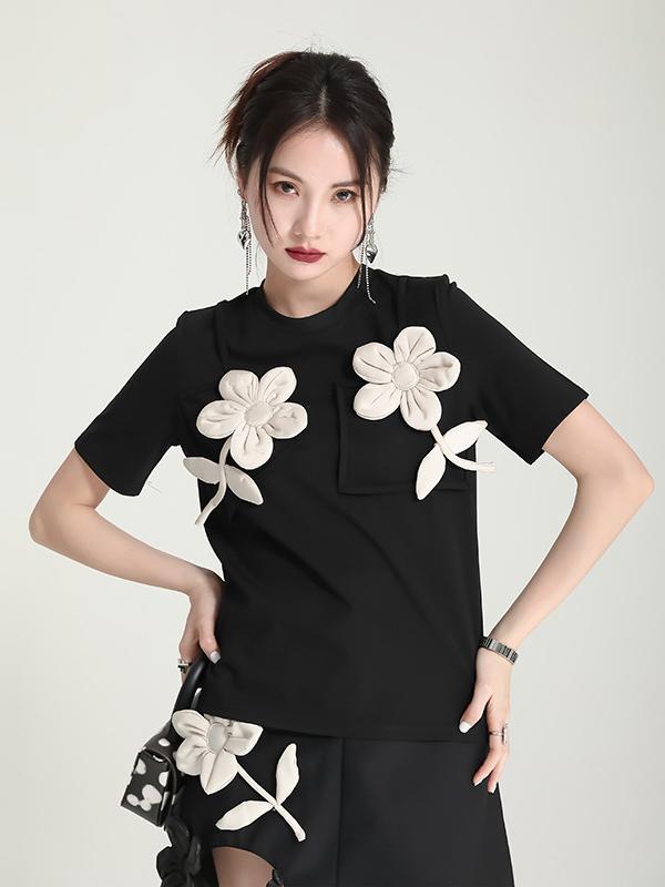 Original Stylish Applique Contrast Color T-Shirt Top product image