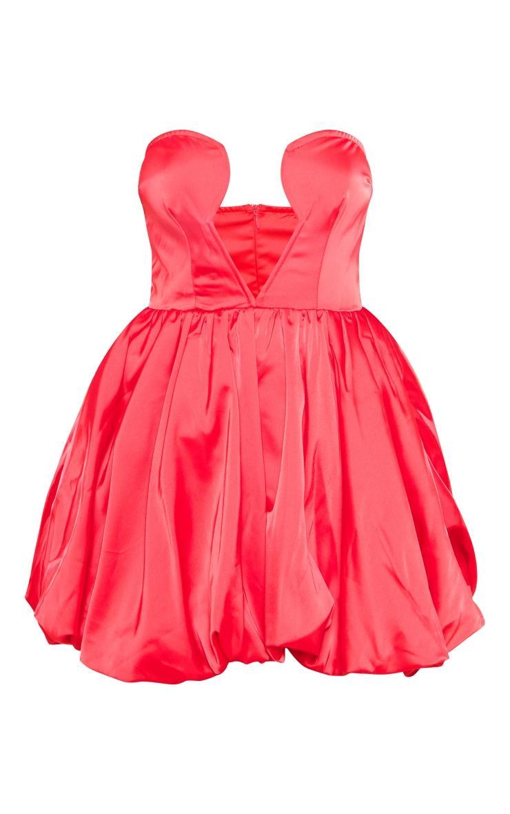 Red Satin Cut Out Detail Puffball Mini Dress Product Image