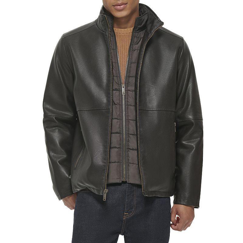 Mens Dockers Faux Leather Jacket with Quilted Bib Brown Product Image