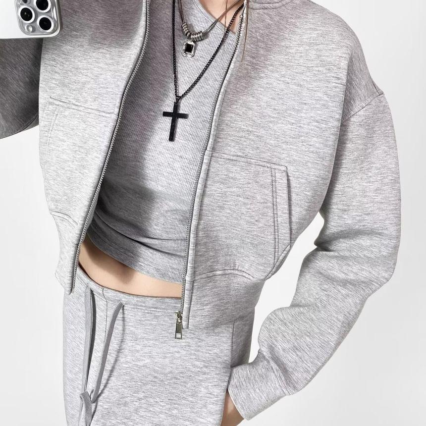 Plain Zip-Up Hoodie Product Image