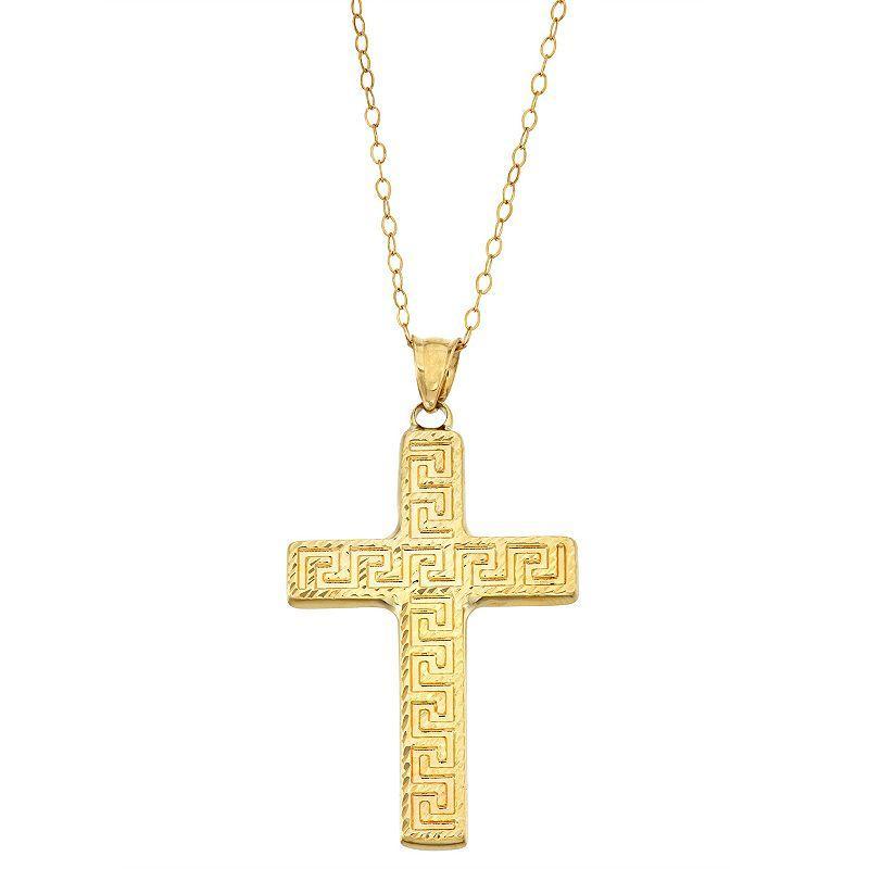 10k Gold Greek Key Cross Pendant, Womens Product Image