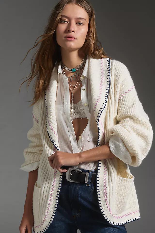 Maeve Collared Whipstitch Open Cardigan Sweater Product Image