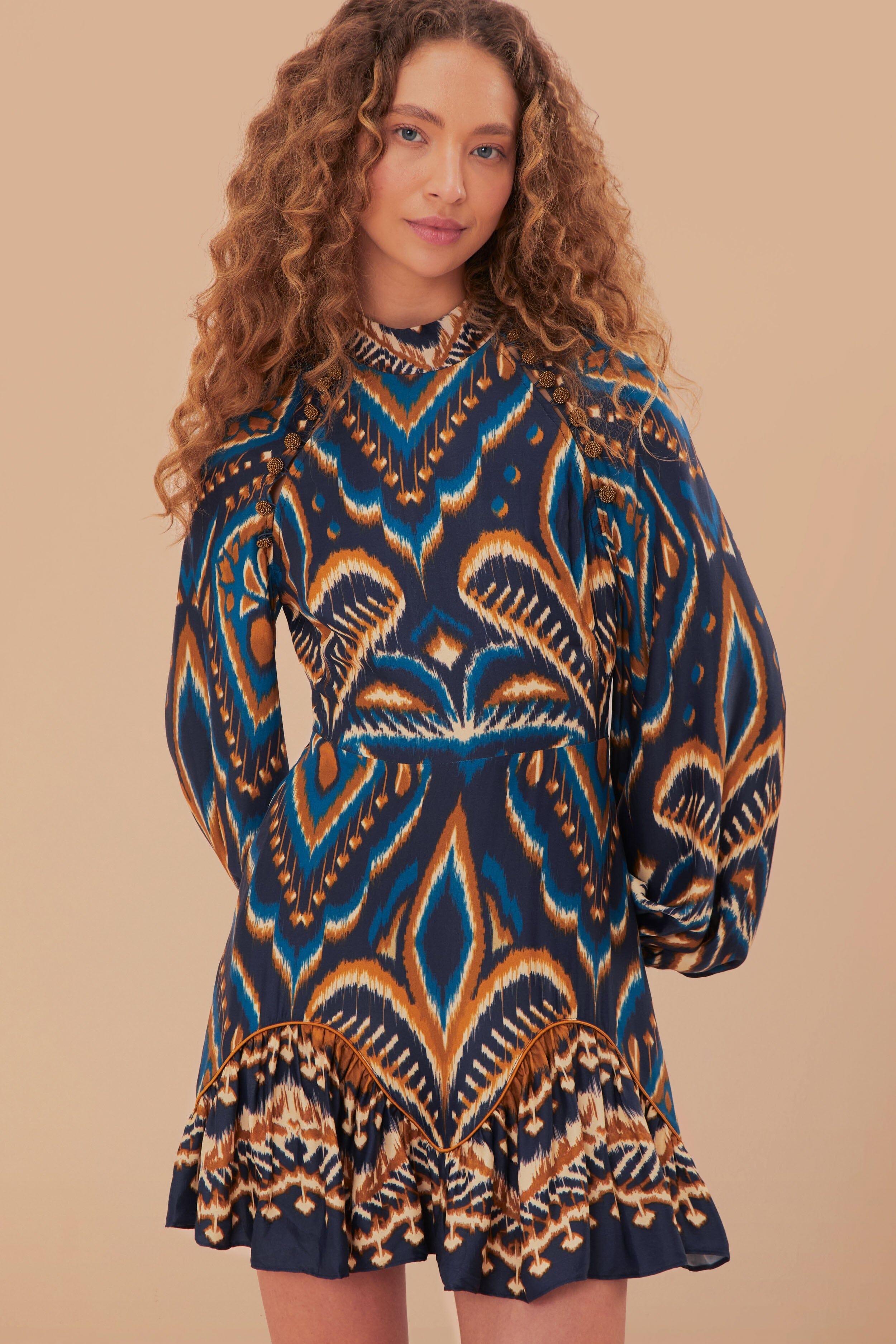 Blue Pineapple Ikat LENZING™ ECOVERO™ Viscose Mini Dress Product Image