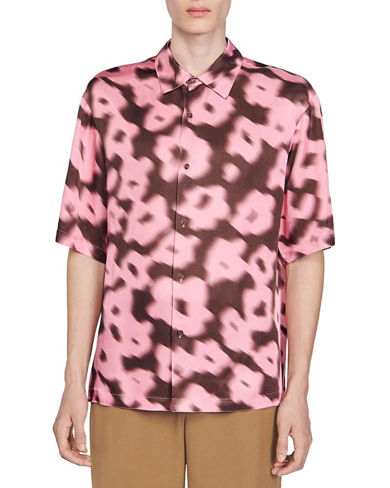 Sandro Oversized Printed Short Sleeve Button Front Shirt Product Image