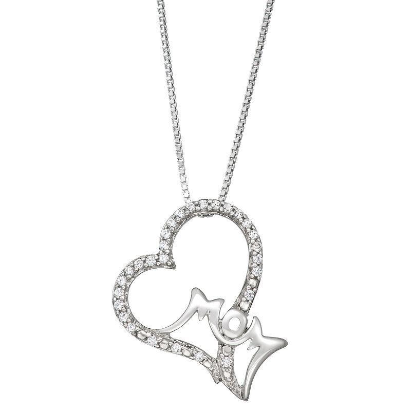 Sterling Silver 1/8 Carat T.W. Diamond Mom Heart Necklace, Womens Product Image