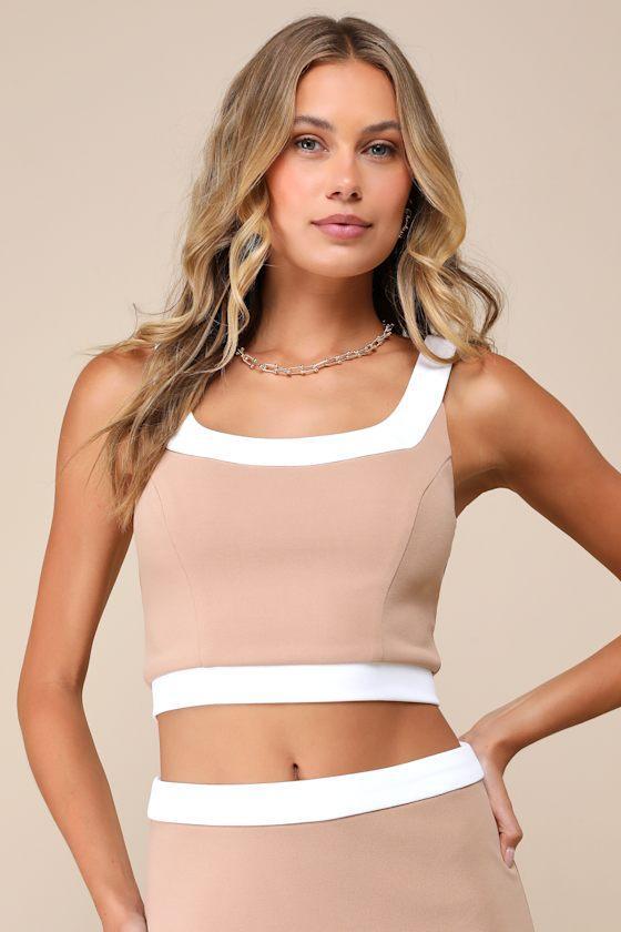 Totally Sensational Tan Color Block Sleeveless Crop Top product image