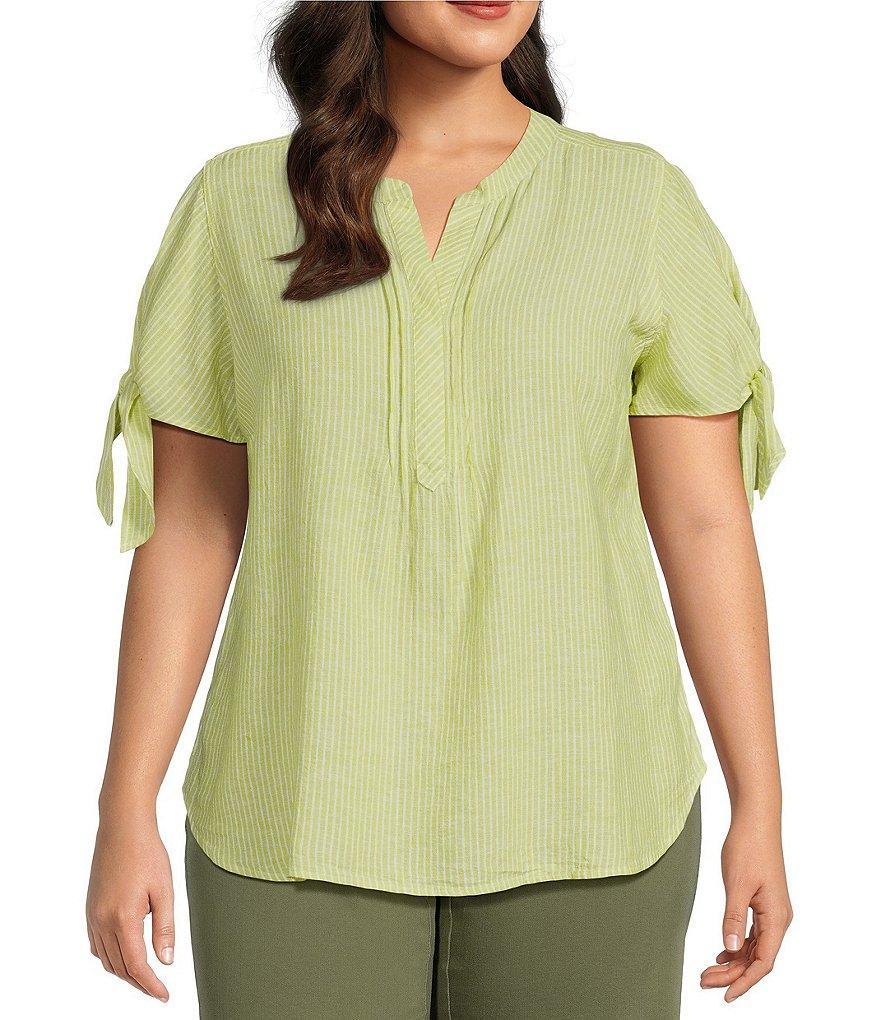 Westbound Plus Size Pleated Tie Short Sleeve Y-Neck Top Product Image