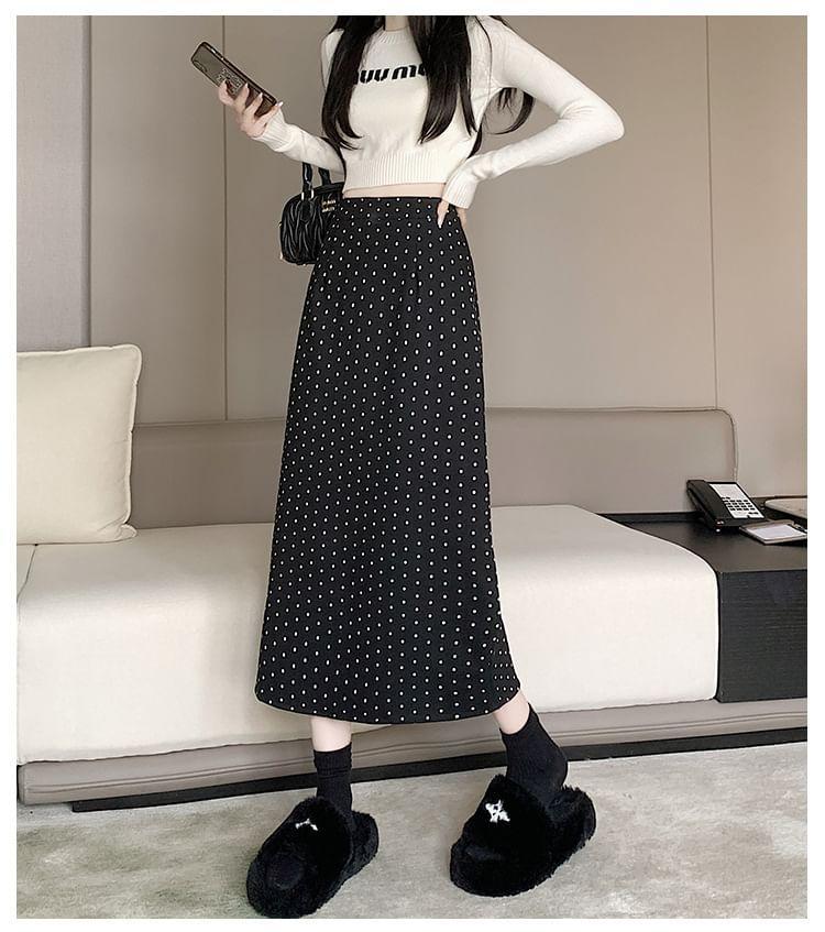 High Rise Dotted Slit Midi A-Line Skirt Product Image