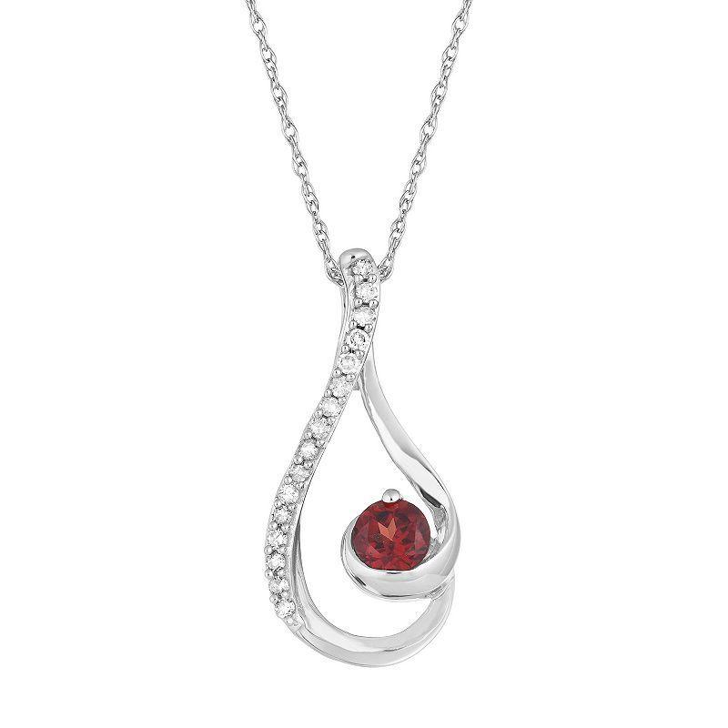 10k White Gold Garnet & 1/10 Carat T.W. Diamond Teardrop Pendant Necklace, Womens 10k Whgold Product Image