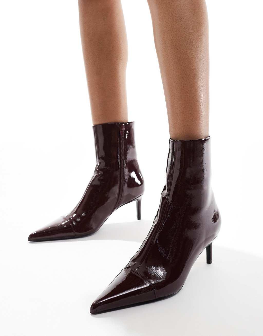 ASOS DESIGN Rosalie kitten heel mid boots in burgundy Product Image