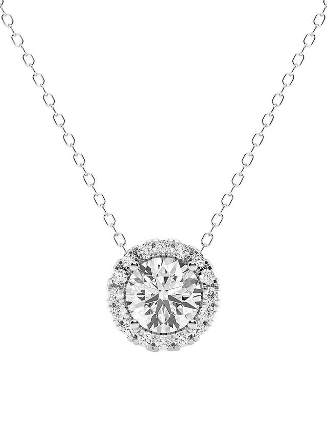 Womens 14K White Gold & 1.2 TCW Lab-Grown Diamond Halo Pendant Necklace Product Image