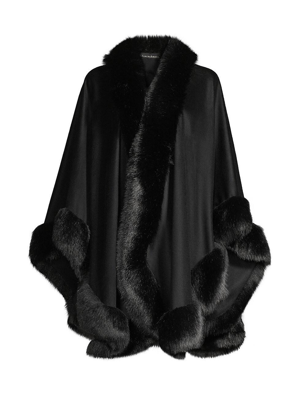 Faux Fur Trim Cashmere Cape Product Image