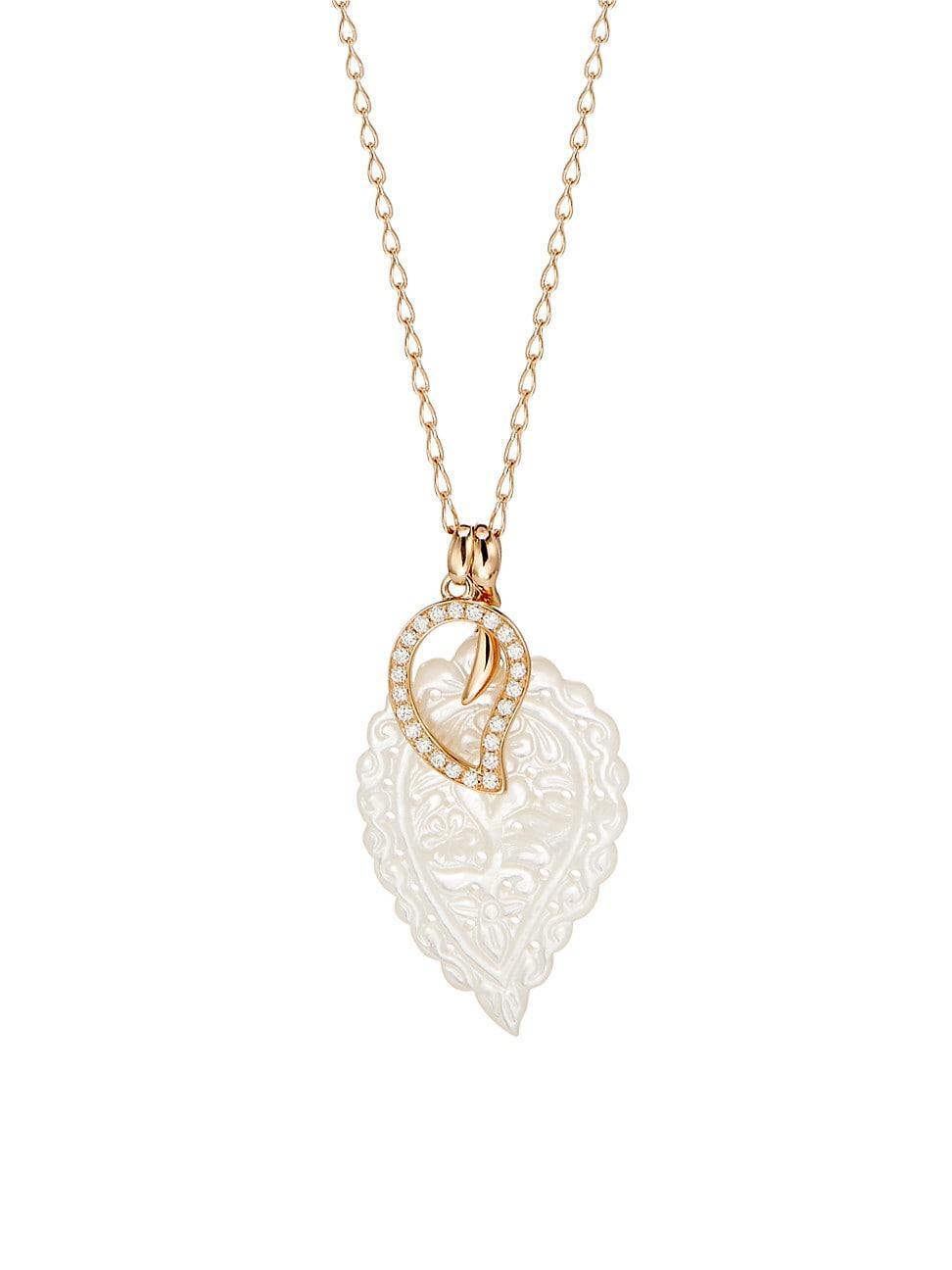 Womens 18K Rose Gold, Diamond & Mother-Of-Pearl Water Droplet Pendant Necklace Product Image