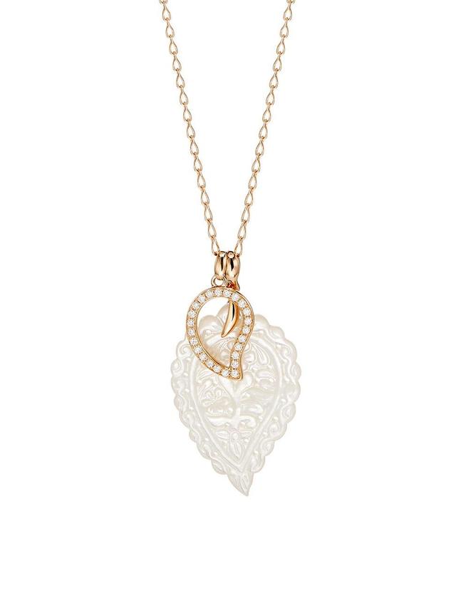 Womens 18K Rose Gold, Diamond & Mother-Of-Pearl Water Droplet Pendant Necklace Product Image