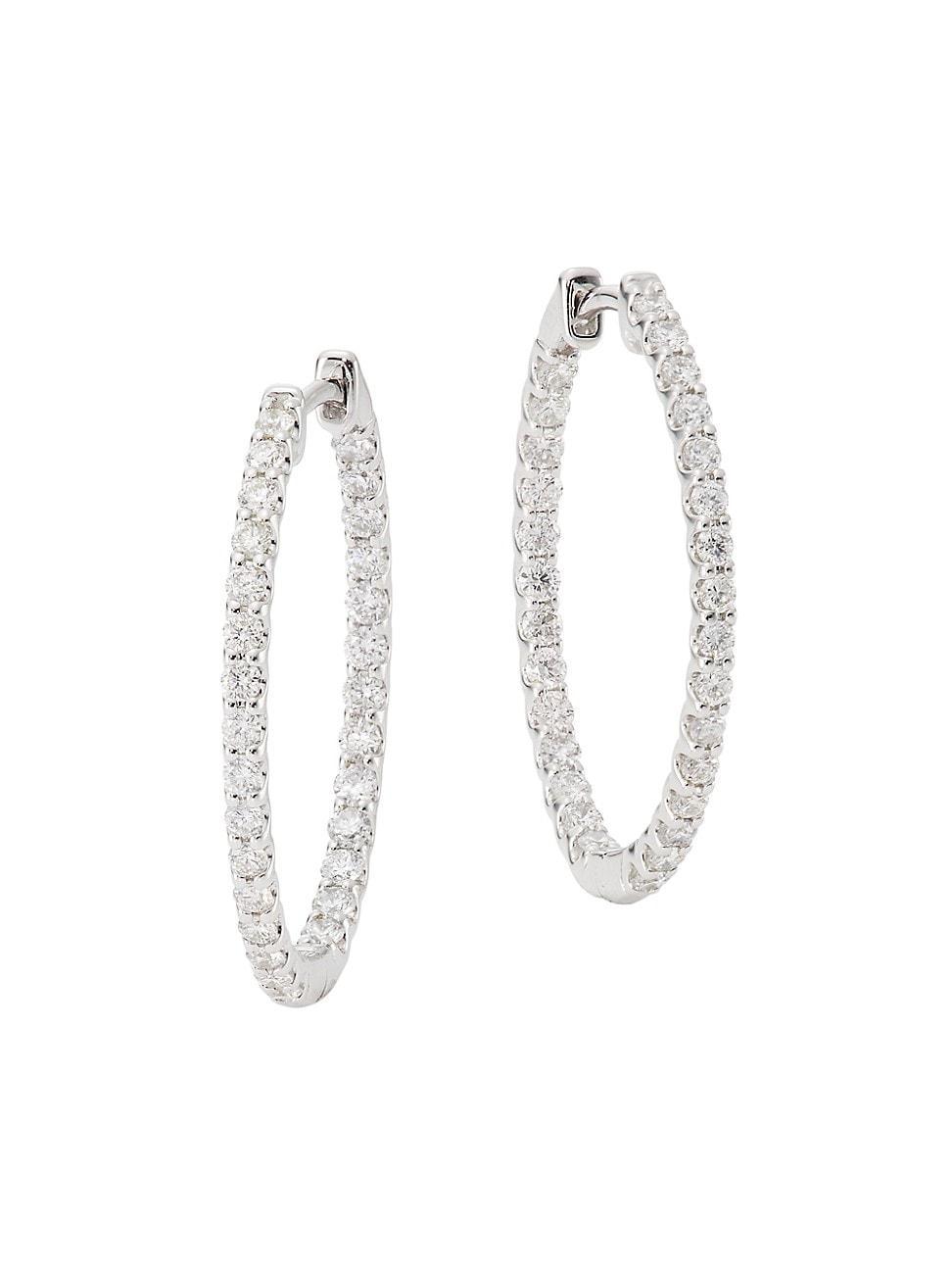 Womens 14K White Gold & 1.00 TCW Diamond Hoop Earrings Product Image