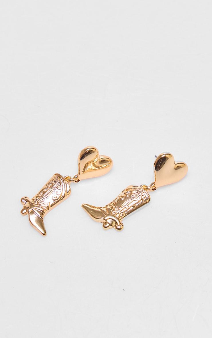 Gold Heart Cowboy Boot Stud Earrings Product Image