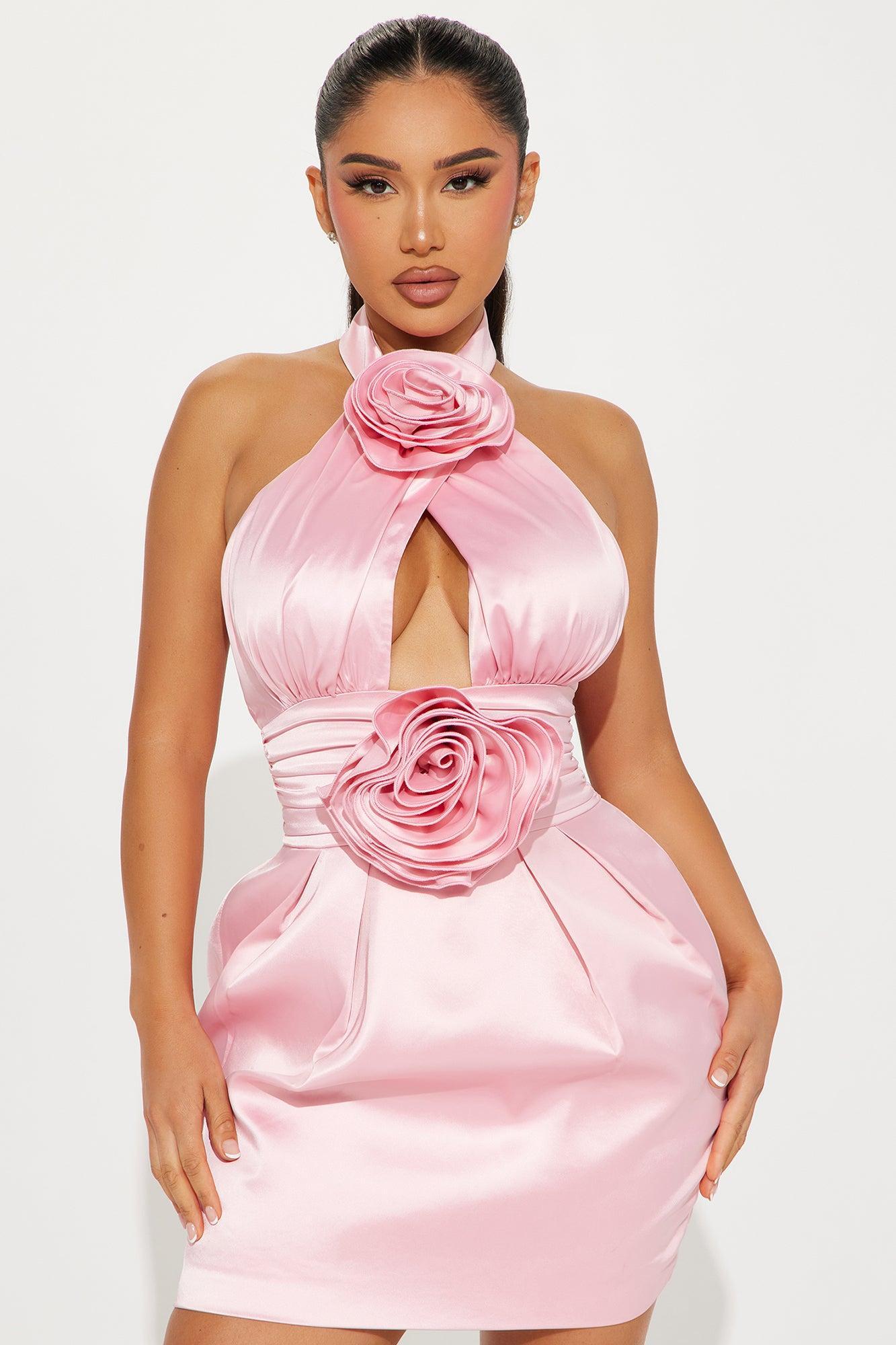 Everything's Rosy Satin Mini Dress - Pink Product Image