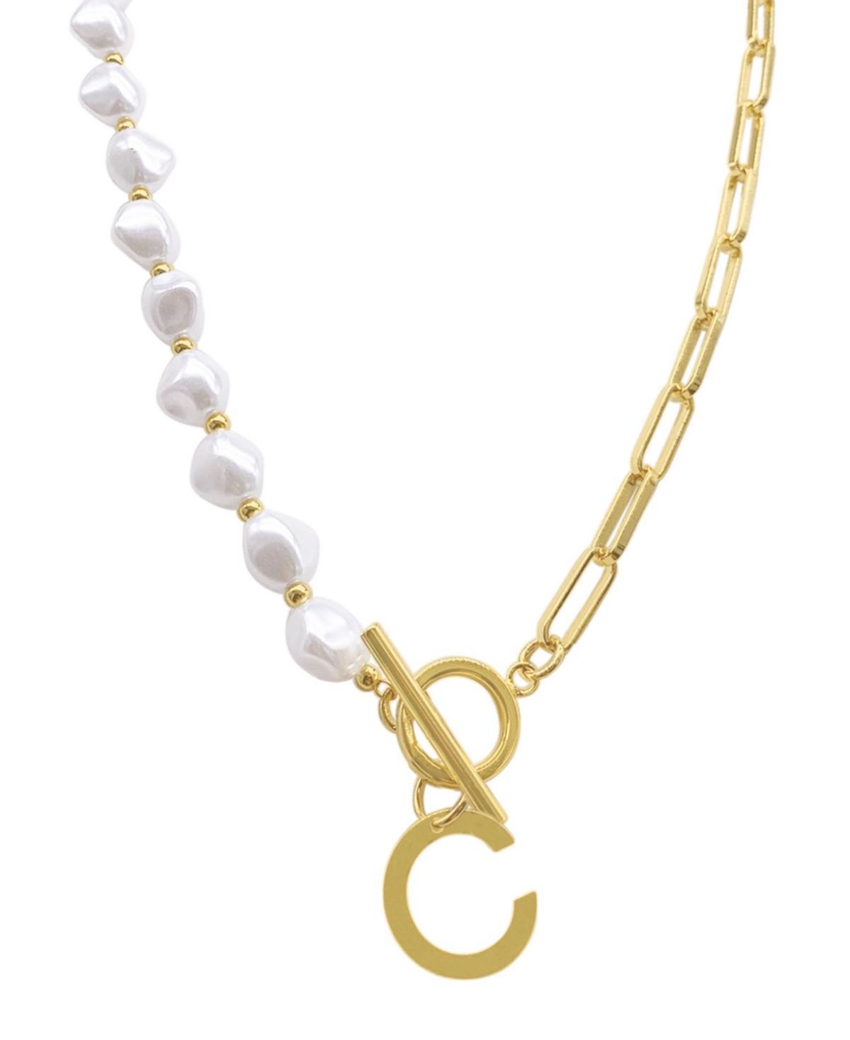 Adornia Simulated Pearl & Paperclip Chain Initial Toggle Necklace, Womens, Gold Product Image