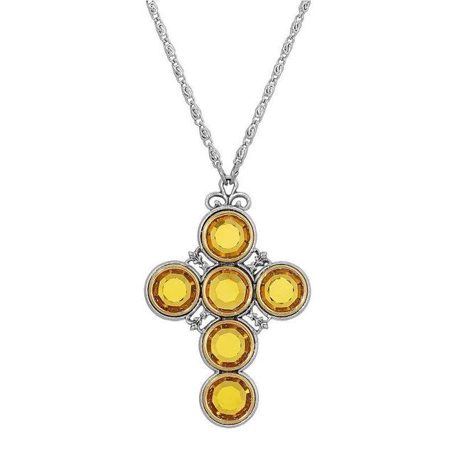 Symbols of Faith Round Crystal Cross Necklace, Womens, Yellow Product Image