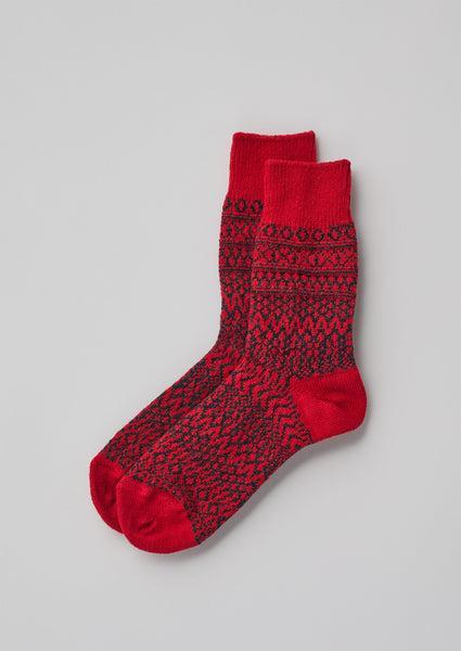 Nishiguchi Kutsushita Wool Jacquard Oslo Socks | Red Product Image