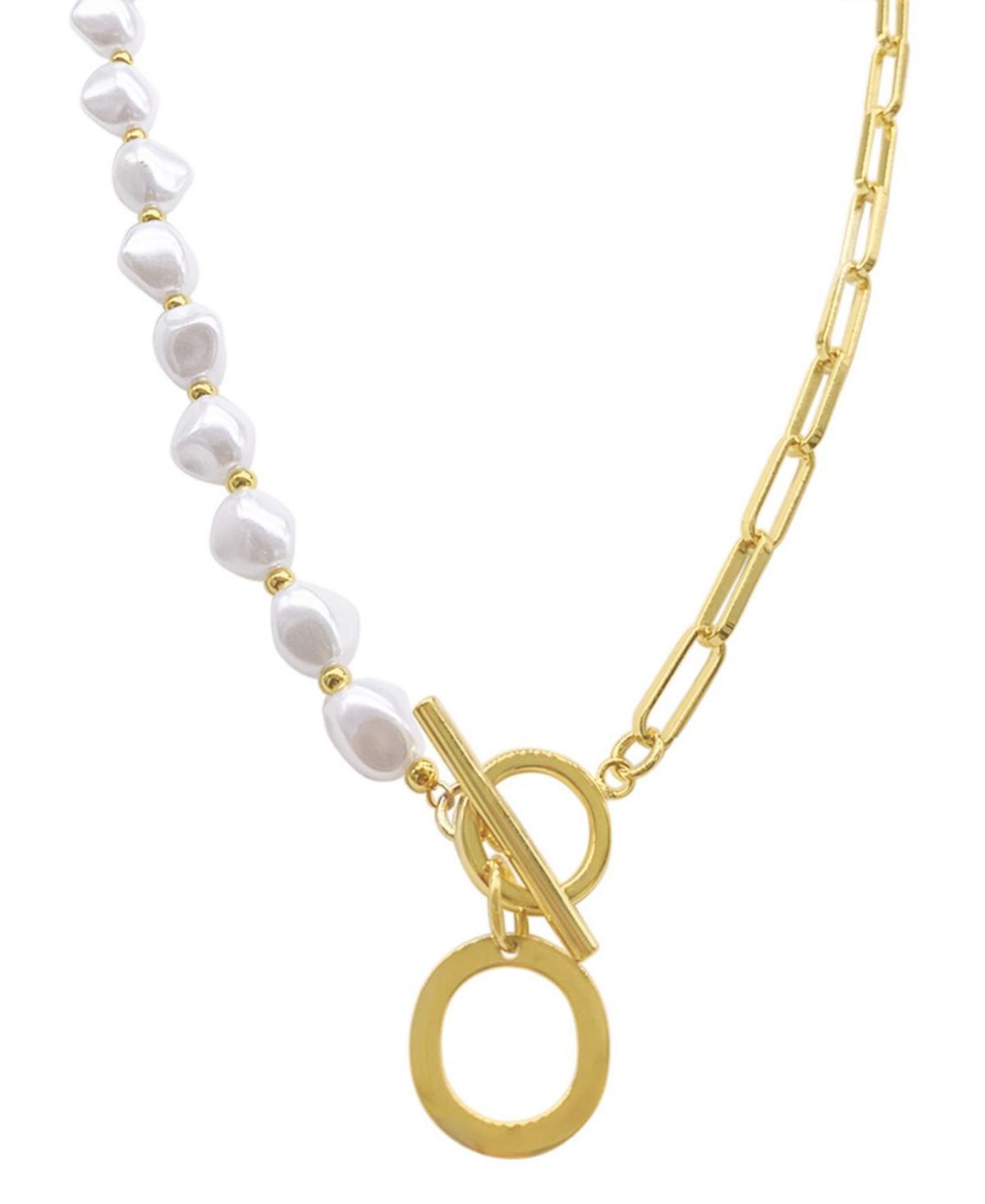 Adornia Simulated Pearl & Paperclip Chain Initial Toggle Necklace, Womens, Gold Product Image