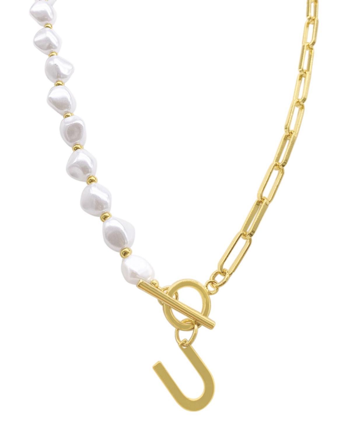 Adornia Simulated Pearl & Paperclip Chain Initial Toggle Necklace, Womens, Gold Product Image