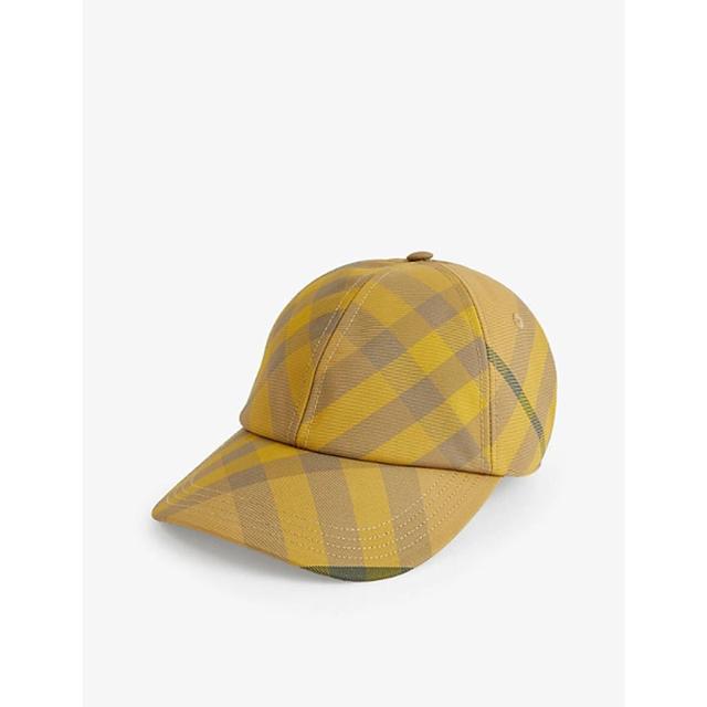 BURBERRY Womens Cedar Washed-check Woven Cap In Nude & Neutrals Product Image