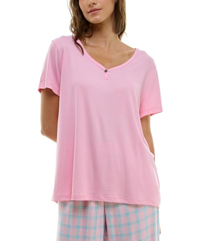 Roudelain Womens Short-Sleeve Ribbed Henley Sleep Top Product Image