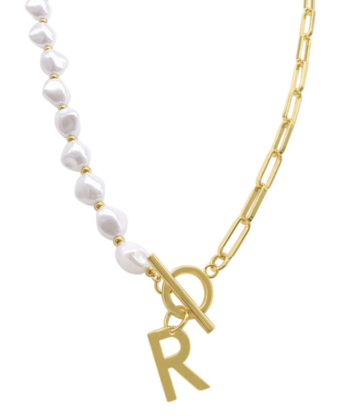 Adornia Simulated Pearl & Paperclip Chain Initial Toggle Necklace, Womens, Gold Product Image