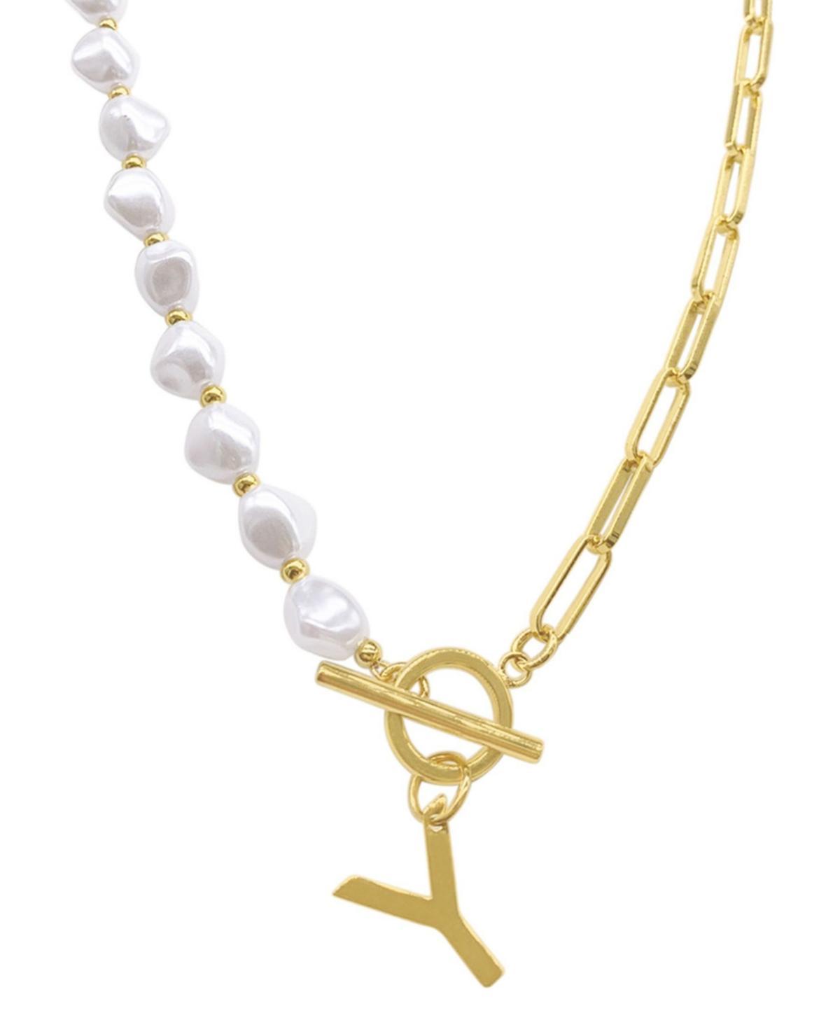 Adornia Simulated Pearl & Paperclip Chain Initial Toggle Necklace, Womens, Gold Product Image